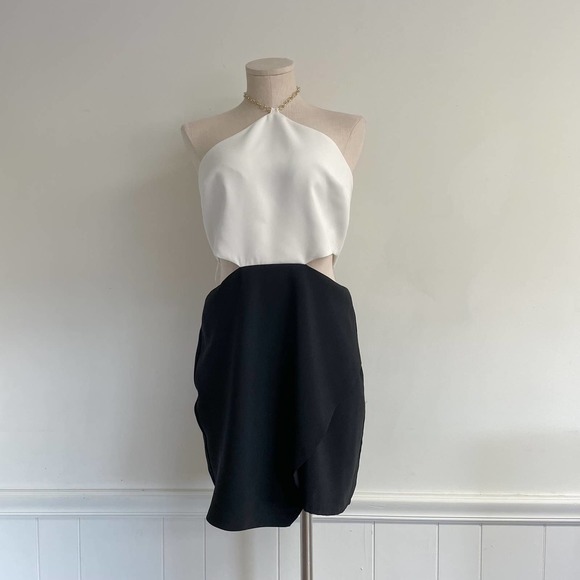 Revolve Amanda Uprichard White Black Cutout High-Neck Halter Dress Pencil Skirt - Picture 1 of 8